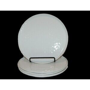Lot of 4 Crate and Barrel Round Dinner Plates Mercer White Rippled Texture 11"